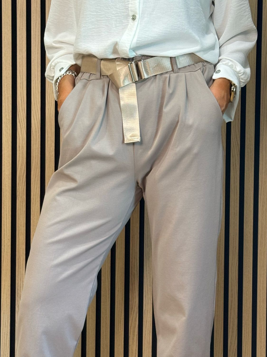 Tailored Cropped Trousers - Taupe