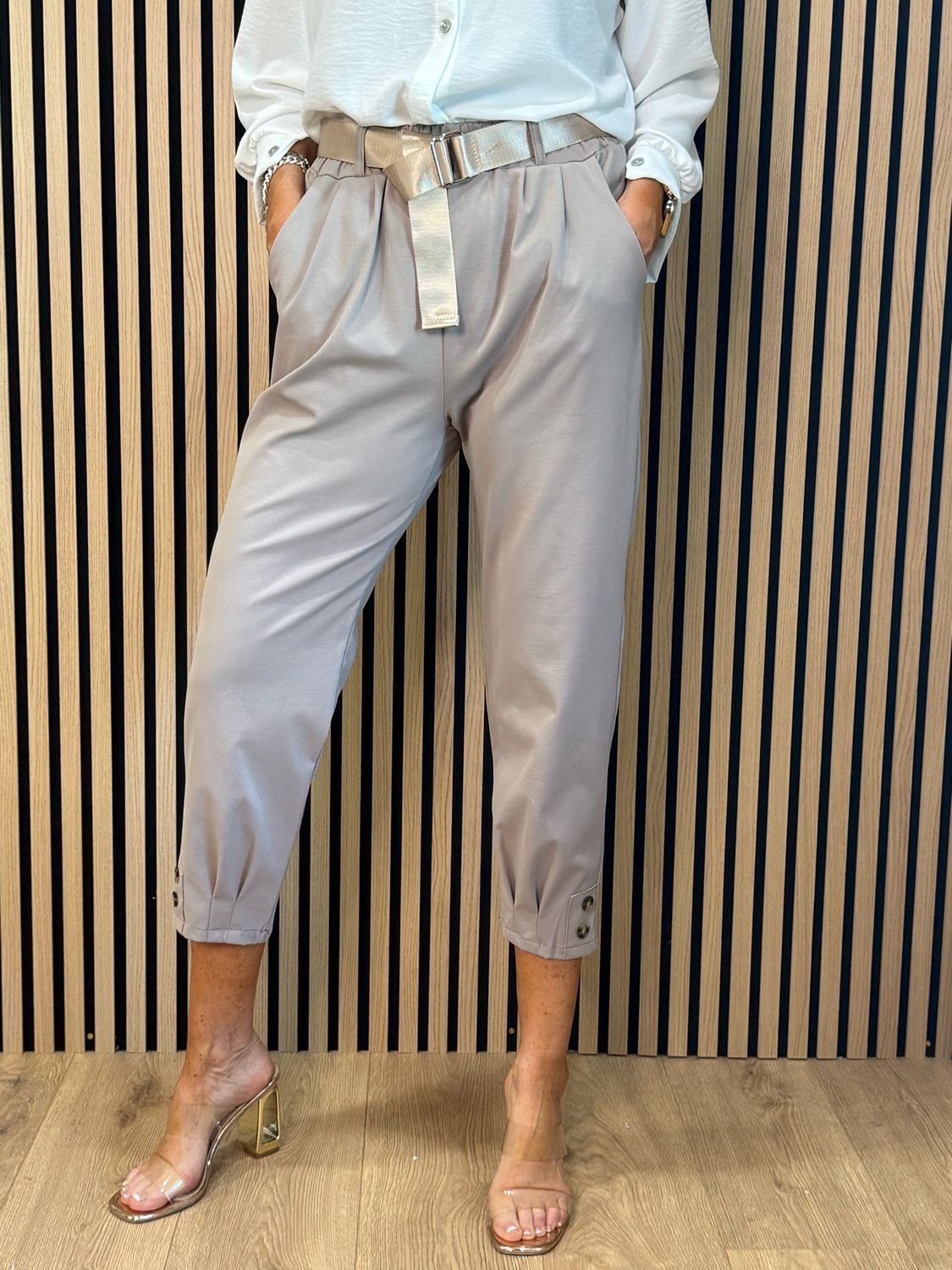 Tailored Cropped Trousers - Taupe