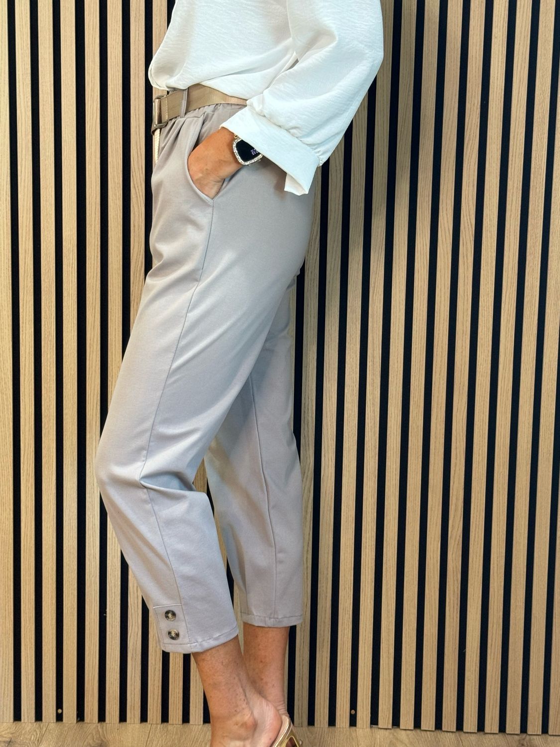 Tailored Cropped Trousers - Taupe