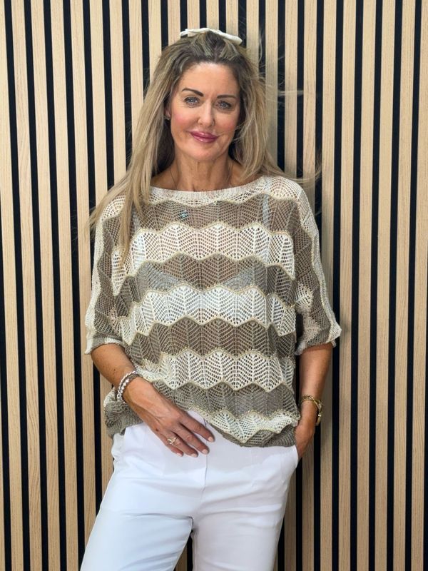 Chevron Knit Jumper - Taupe/Cream