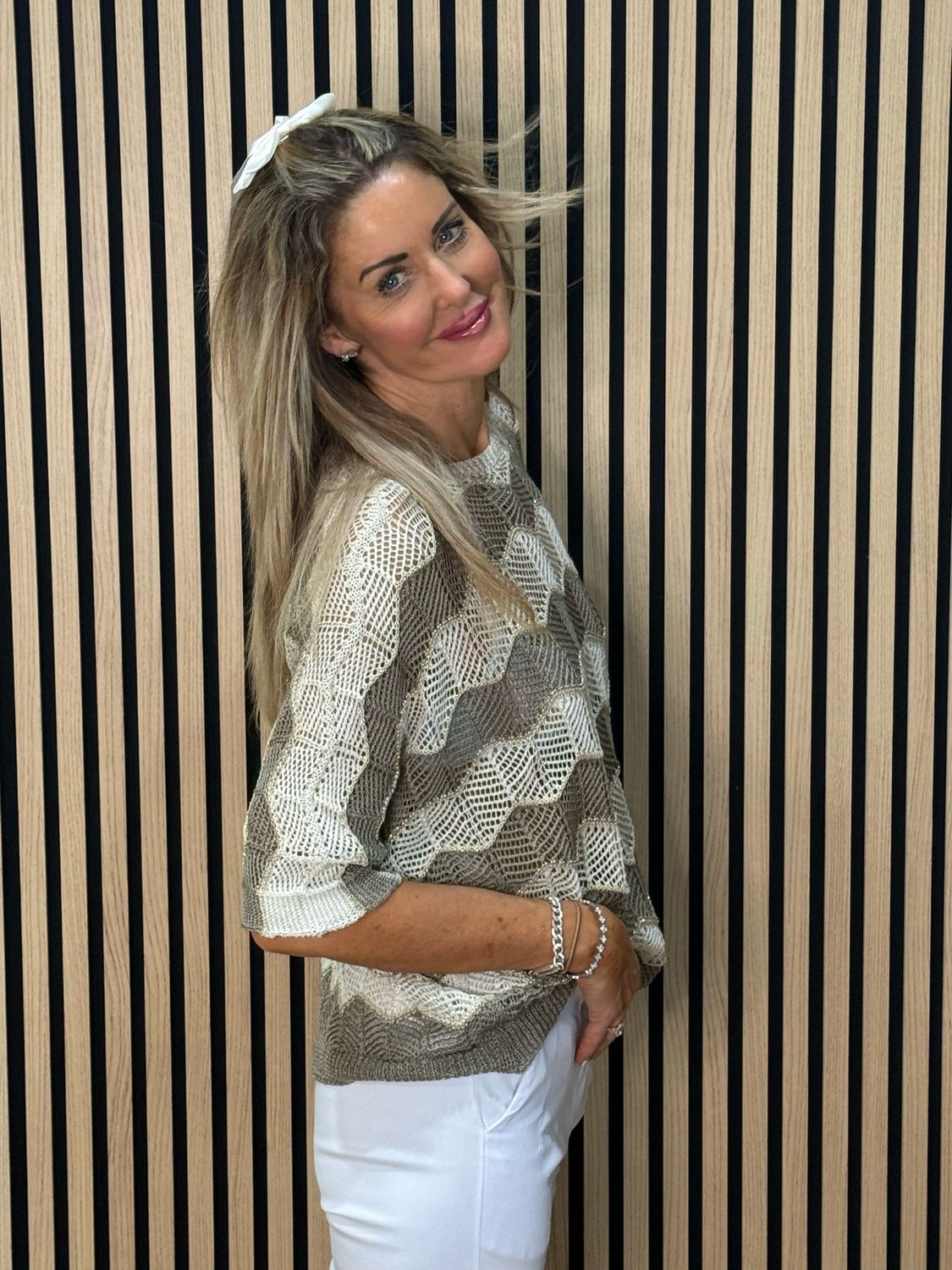 Chevron Knit Jumper - Taupe/Cream