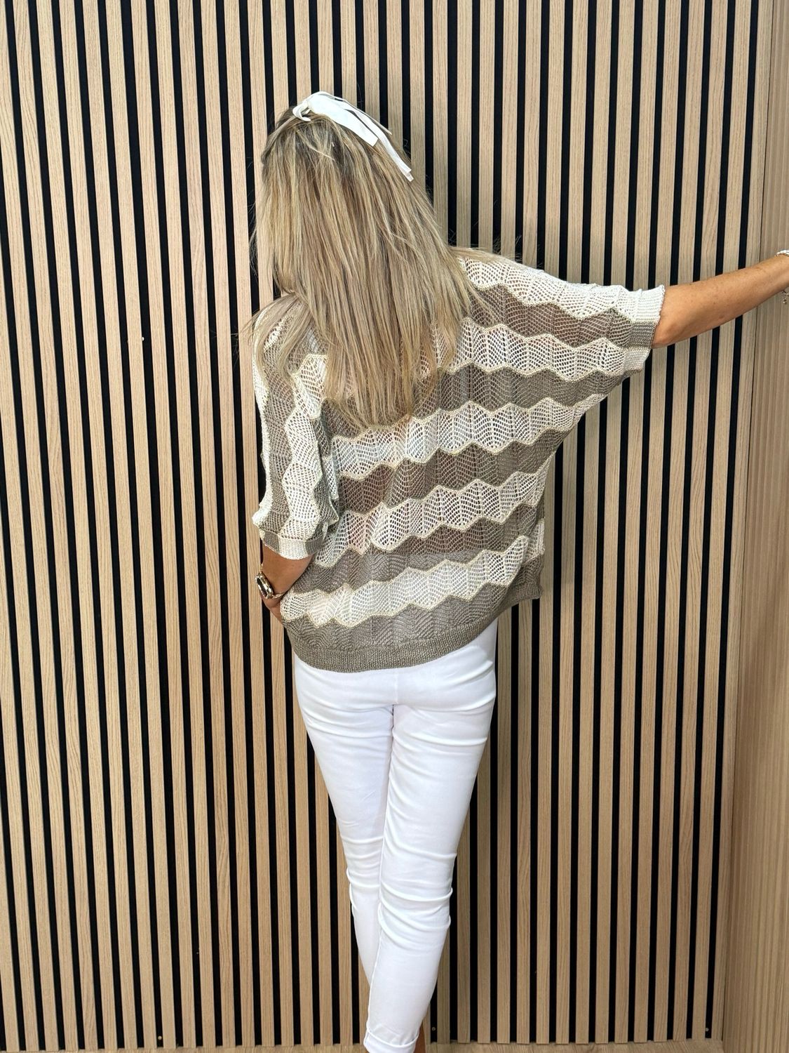 Chevron Knit Jumper - Taupe/Cream