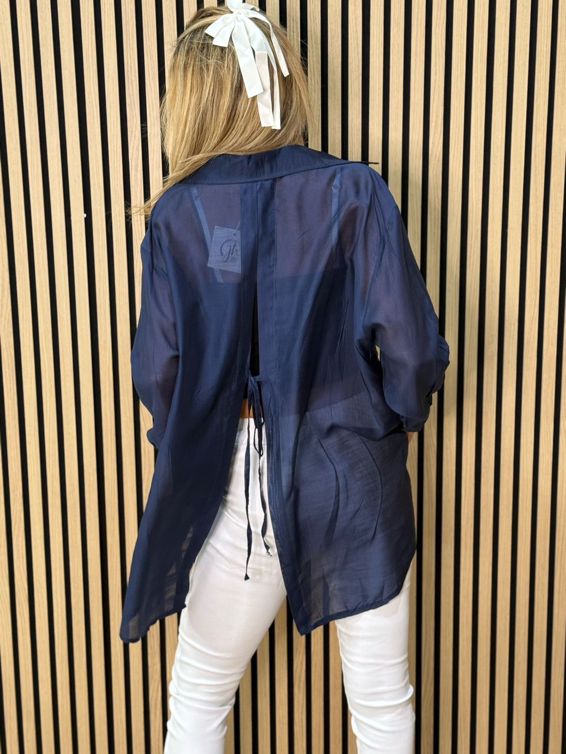 Sheer Tie-Back Shirt - Navy