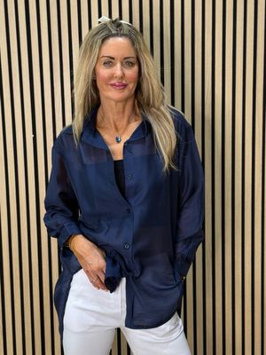 Sheer Tie-Back Shirt - Navy