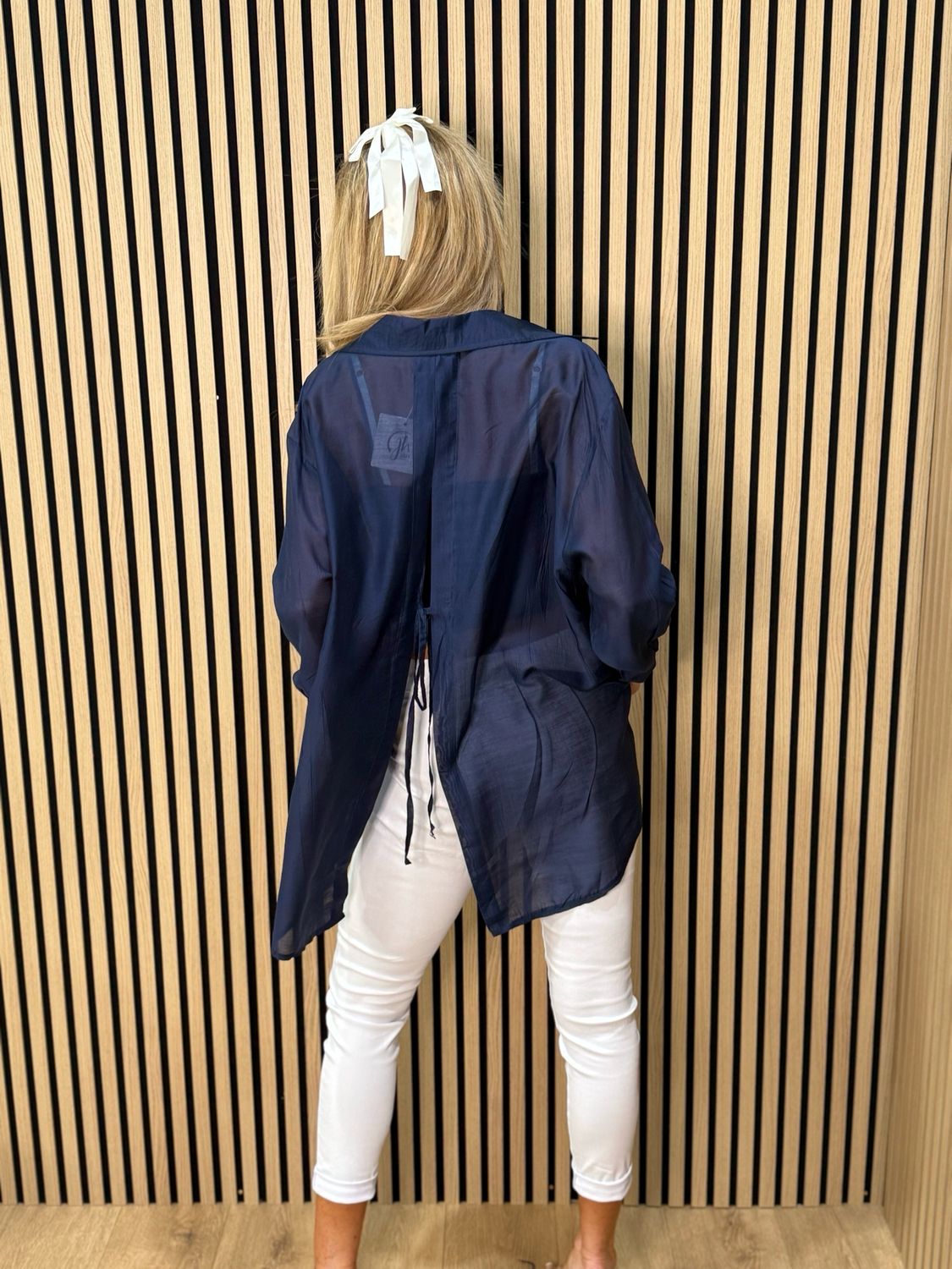 Sheer Tie-Back Shirt - Navy