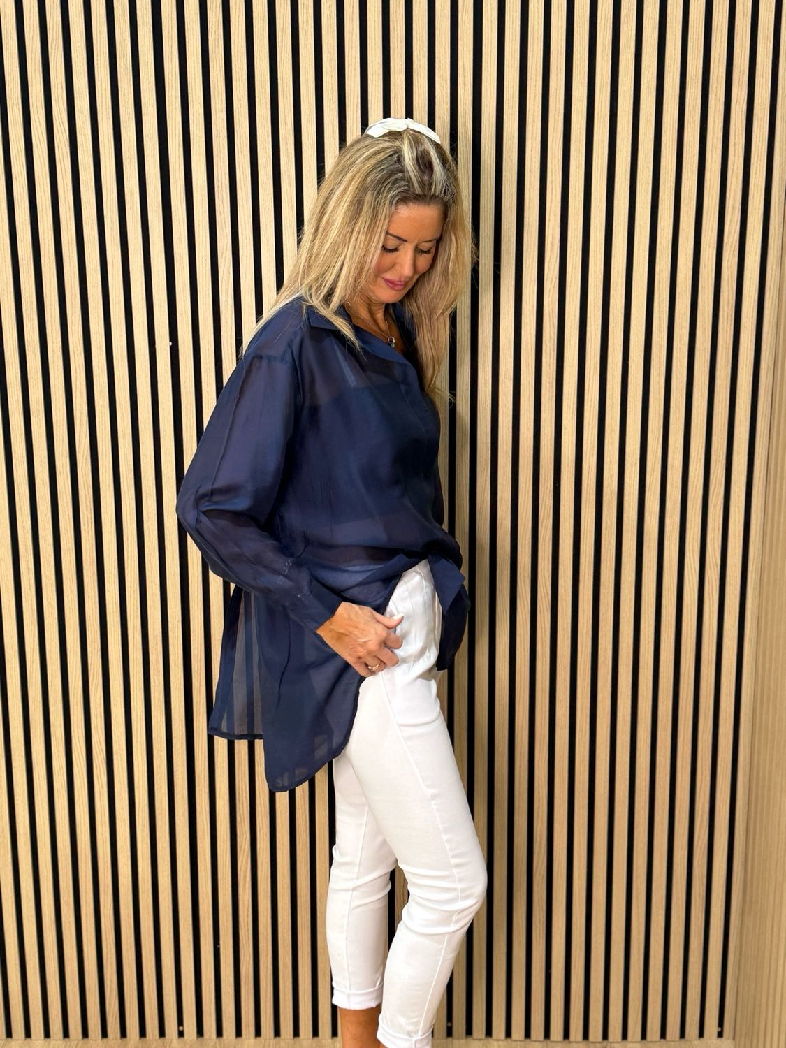 Sheer Tie-Back Shirt - Navy