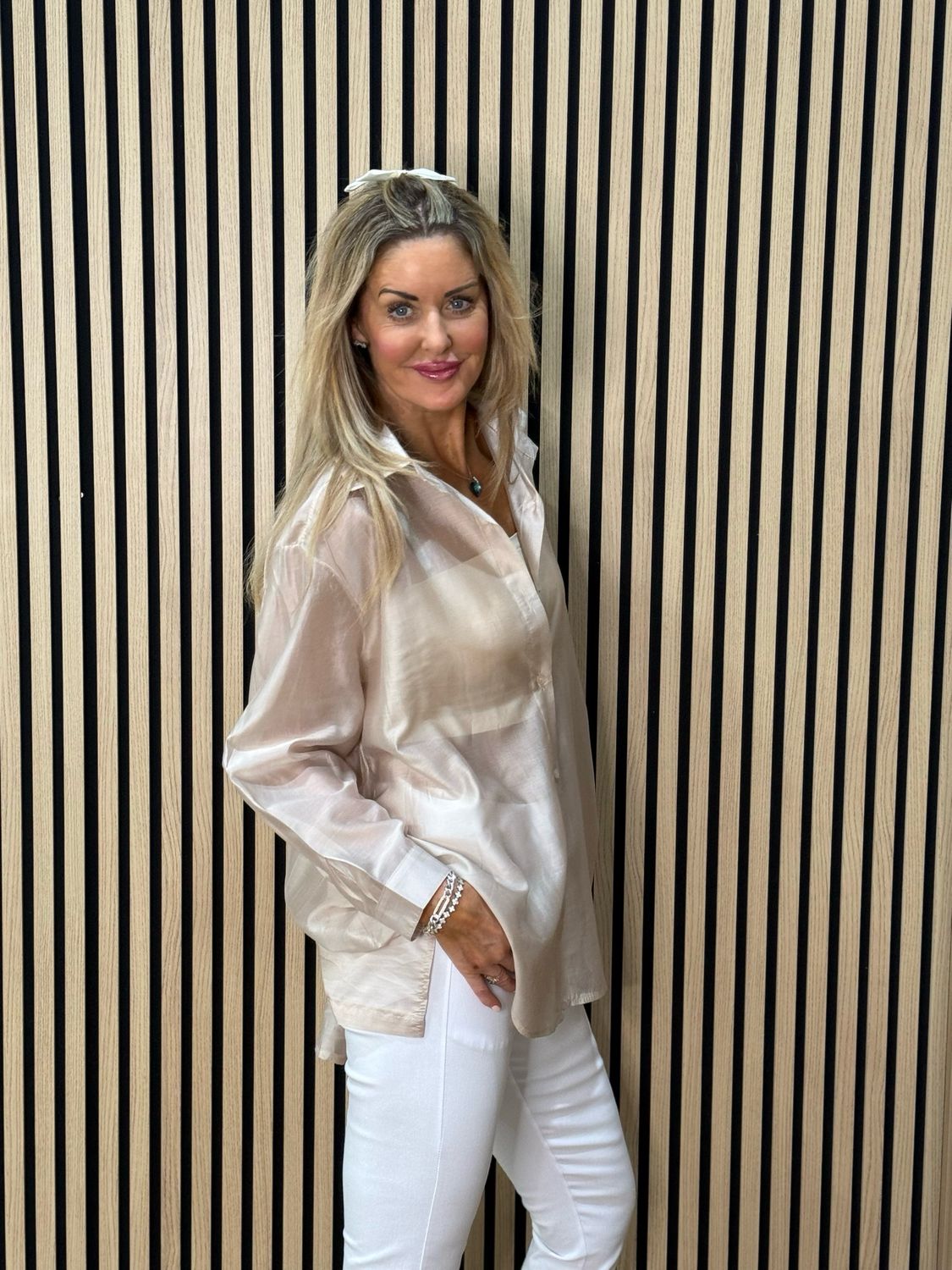 Sheer Tie-Back Shirt - Champagne