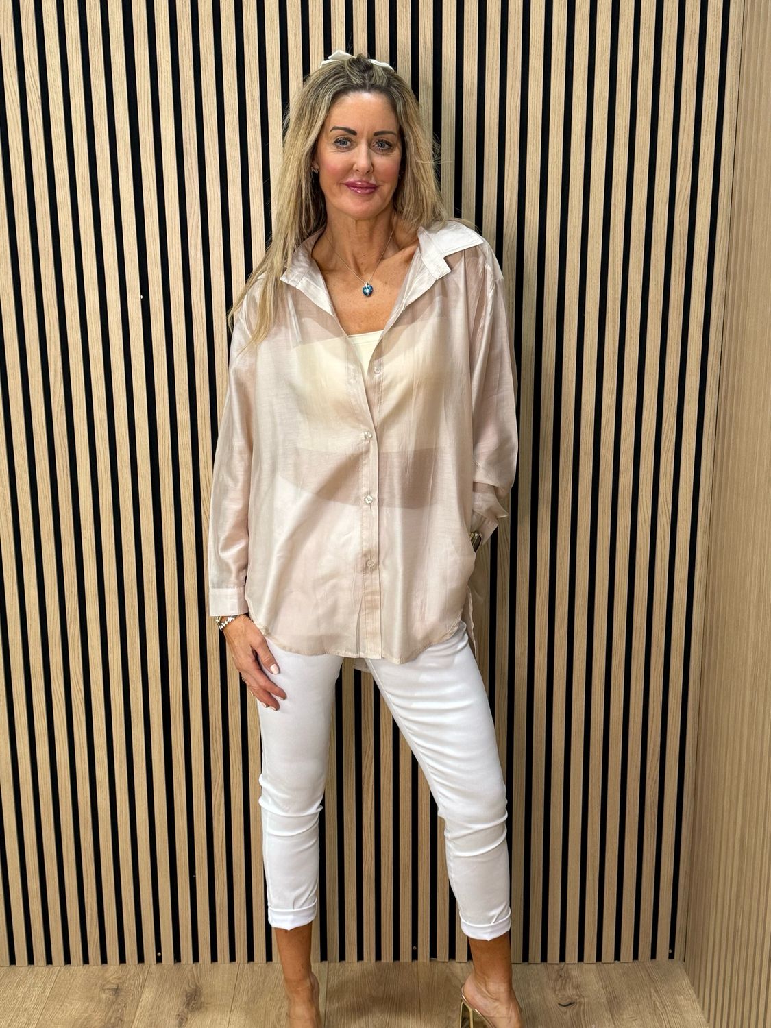 Sheer Tie-Back Shirt - Champagne