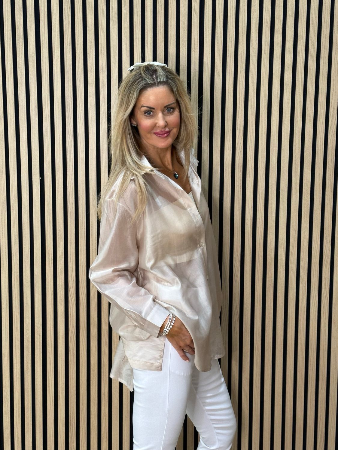 Sheer Tie-Back Shirt - Champagne