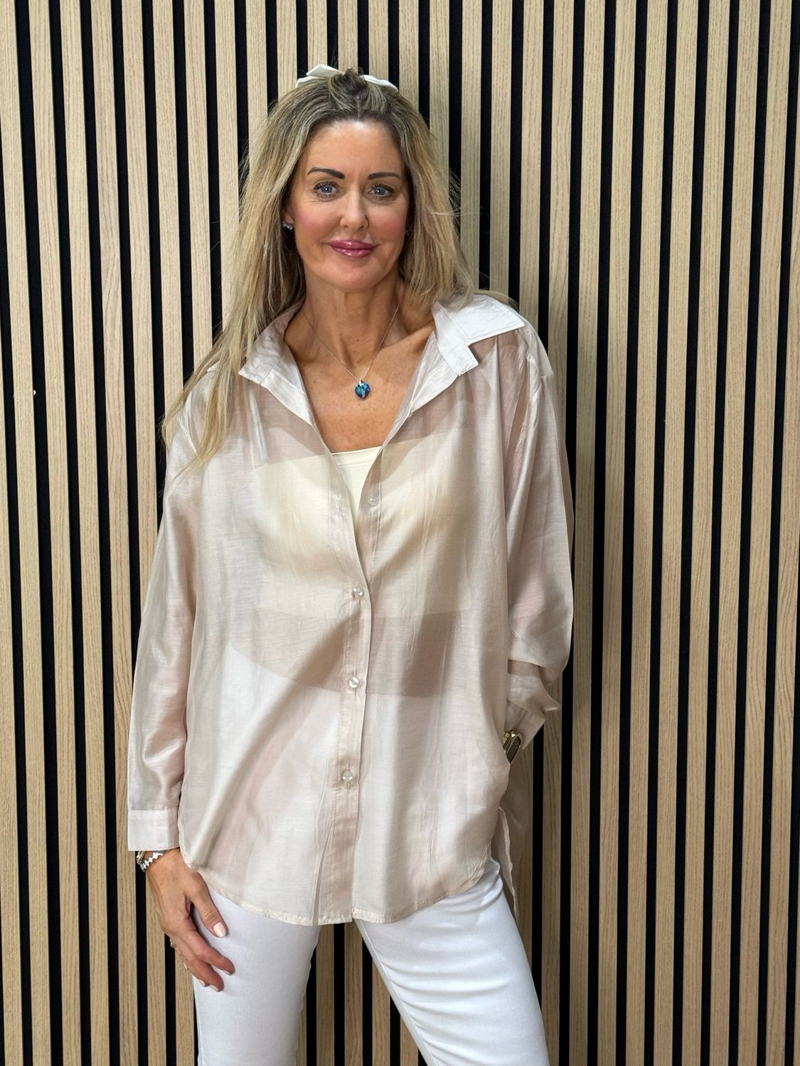 Sheer Tie-Back Shirt - Champagne