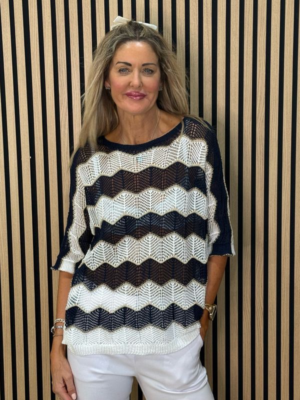 Chevron Knit Jumper - Navy/White