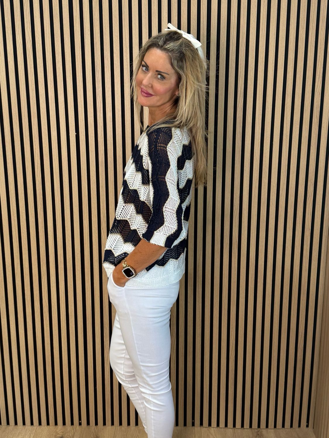 Chevron Knit Jumper - Navy/White