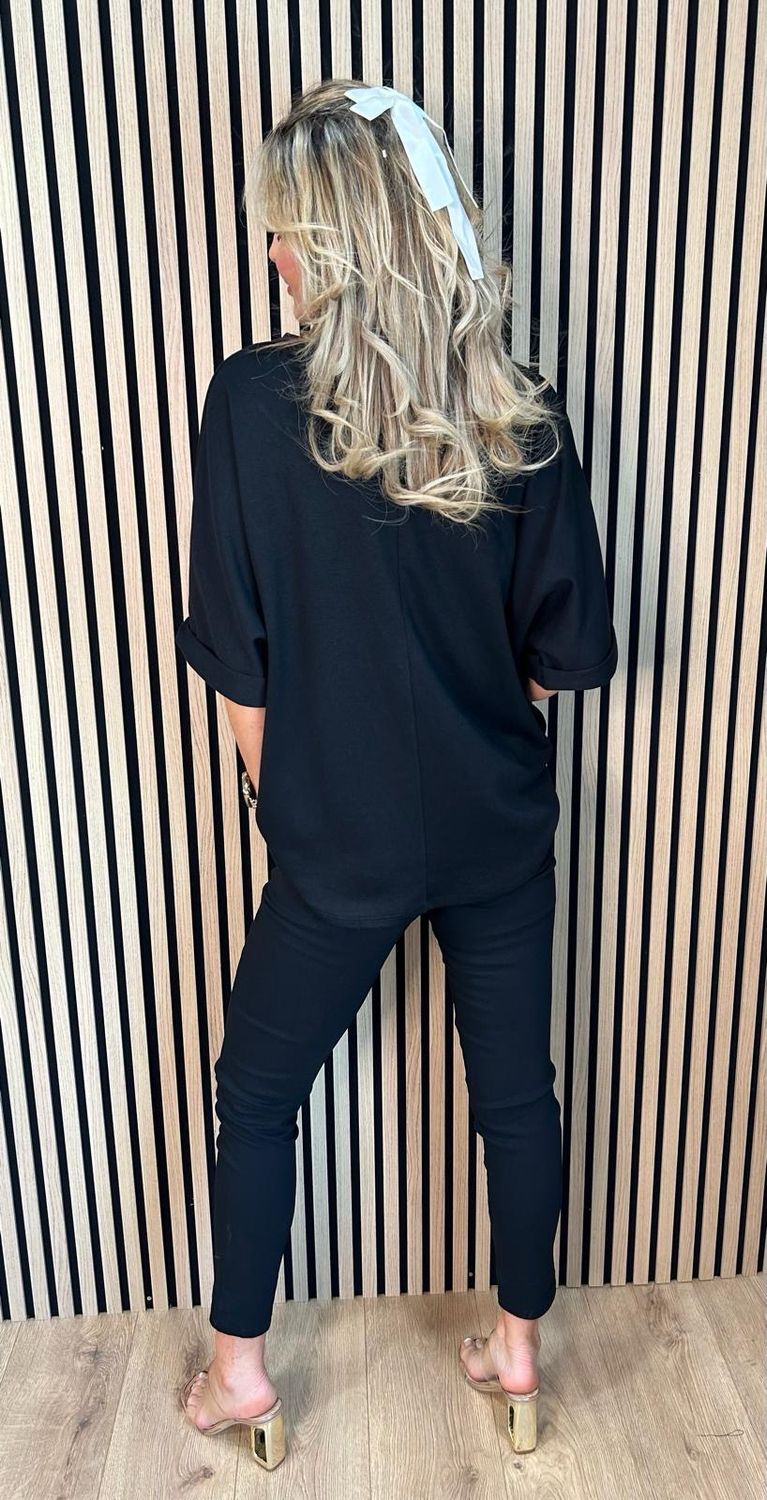 Trainer Print Oversized Top - Black