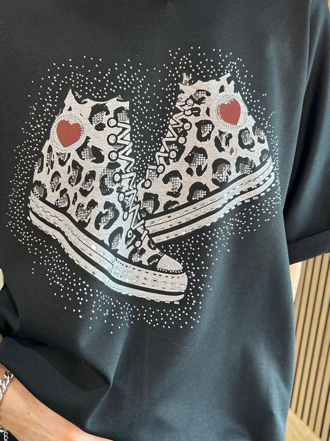 Trainer Print Oversized Top - Black