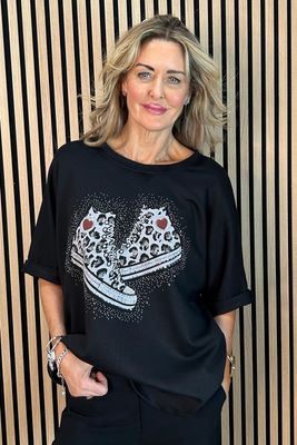Trainer Print Oversized Top - Black