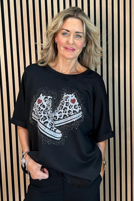 Trainer Print Oversized Top - Black