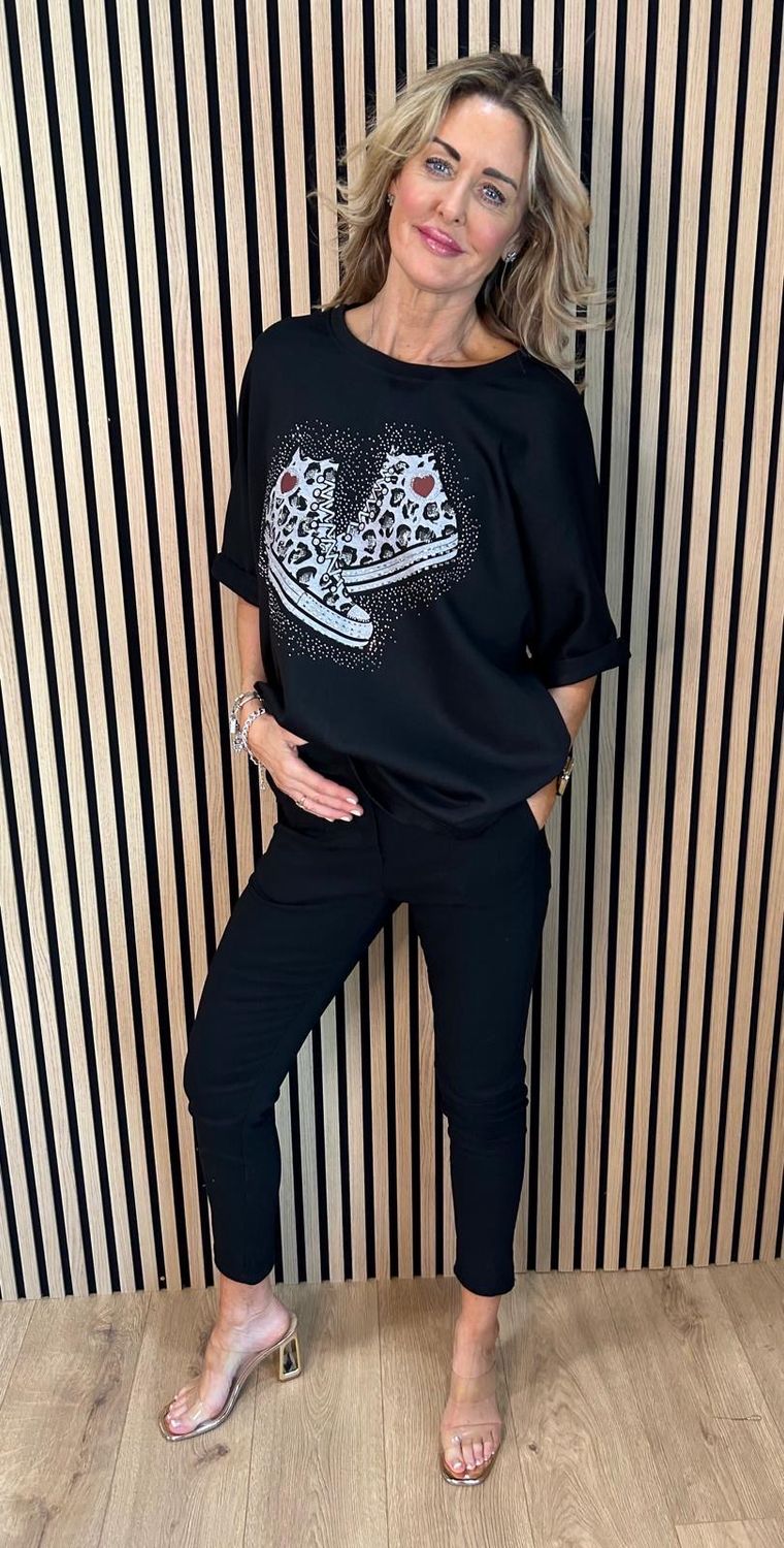 Trainer Print Oversized Top - Black