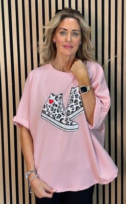 Trainer Print Oversized Top - Pink