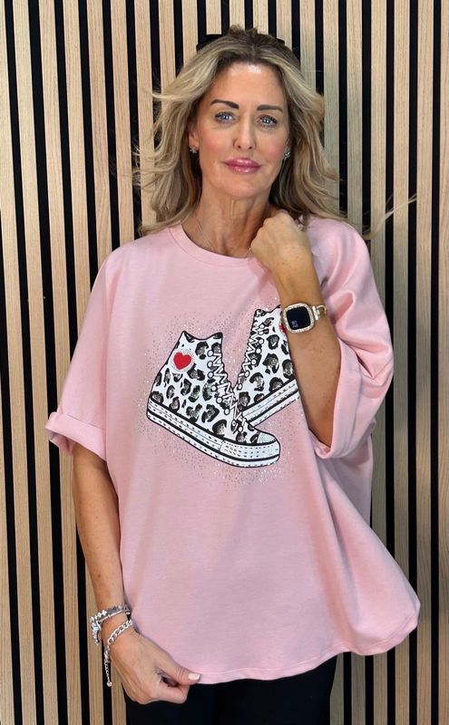 Trainer Print Oversized Top - Pink