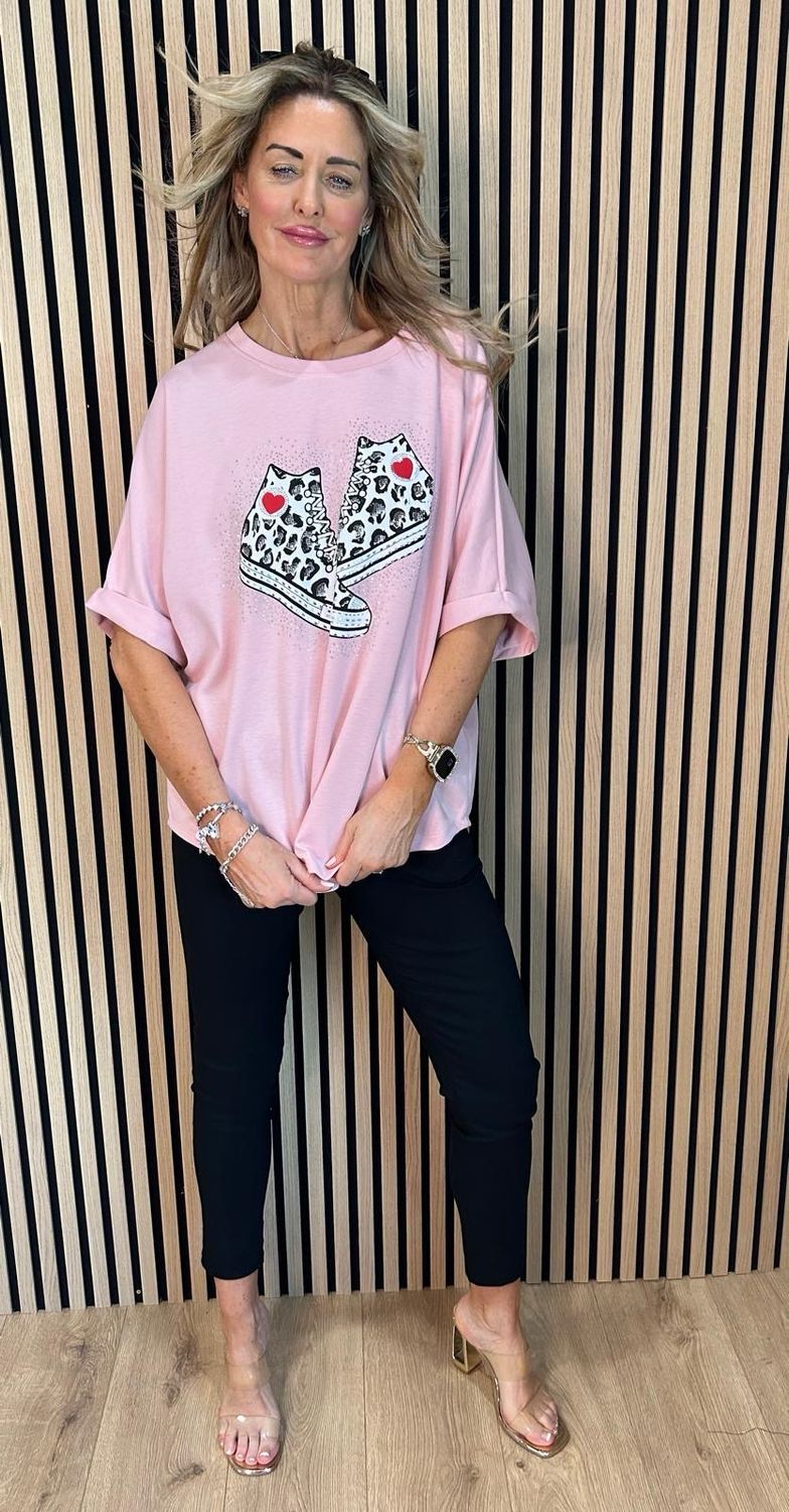 Trainer Print Oversized Top - Pink
