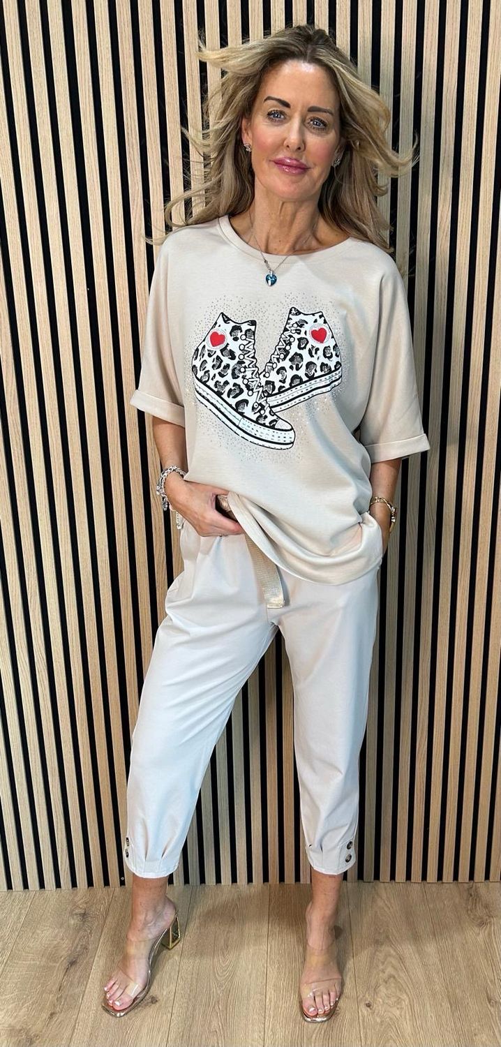 Trainer Print Oversized Top - Cream