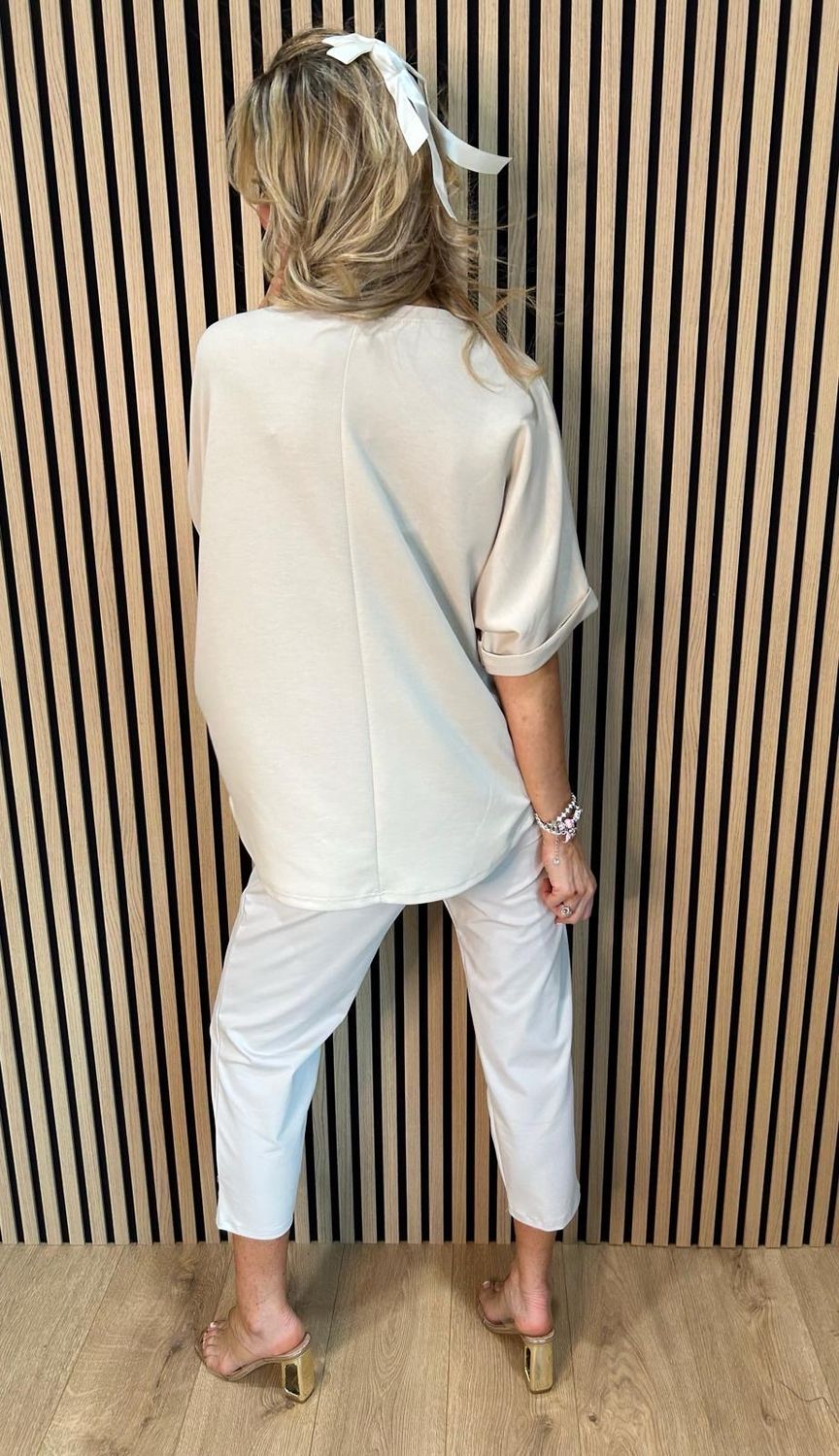 Trainer Print Oversized Top - Cream