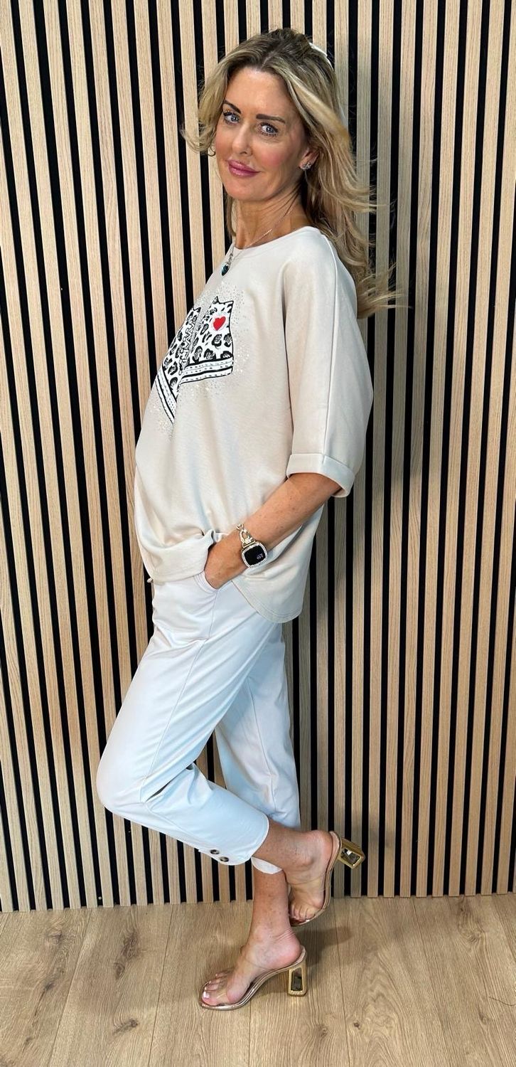 Trainer Print Oversized Top - Cream