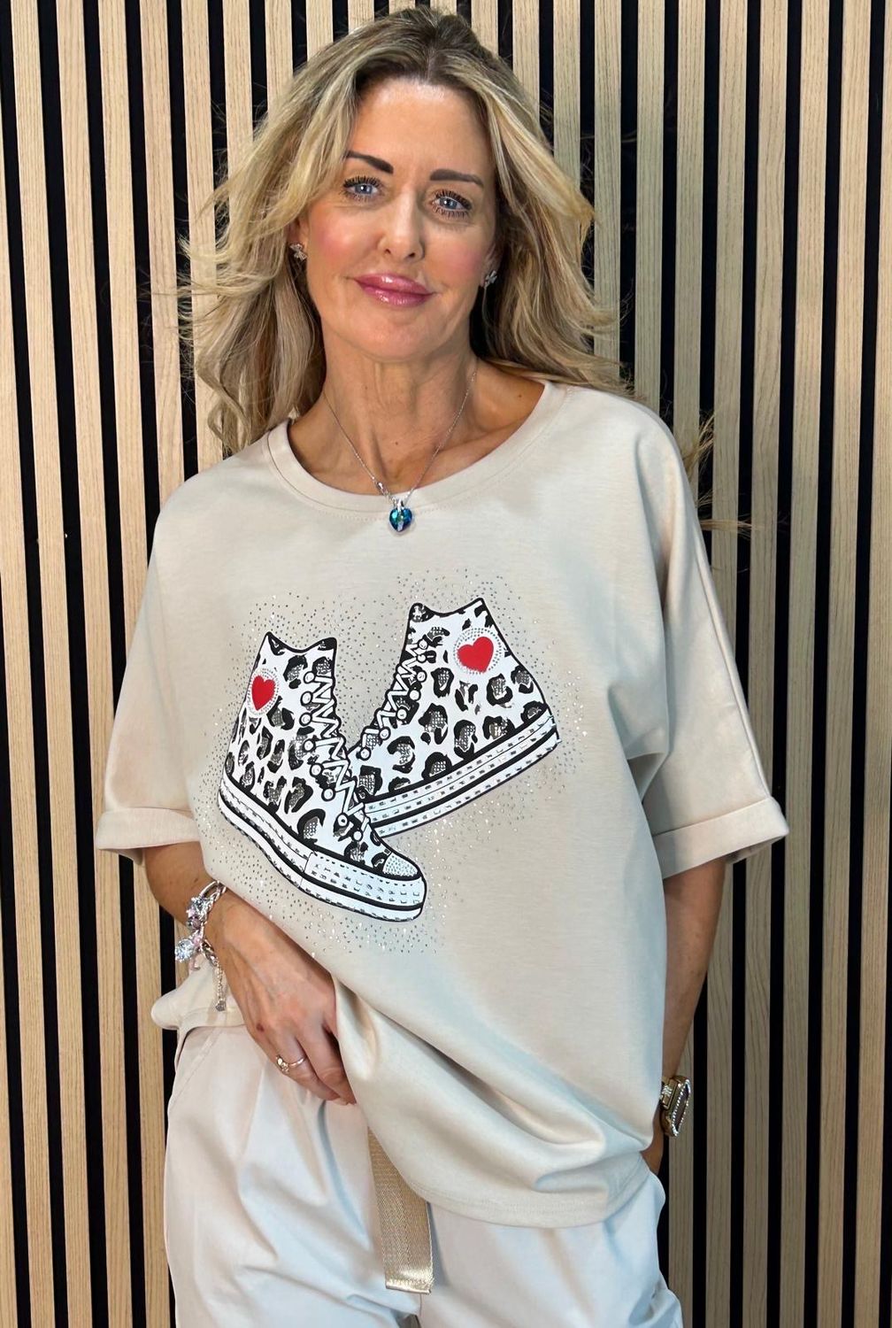 Trainer Print Oversized Top - Cream