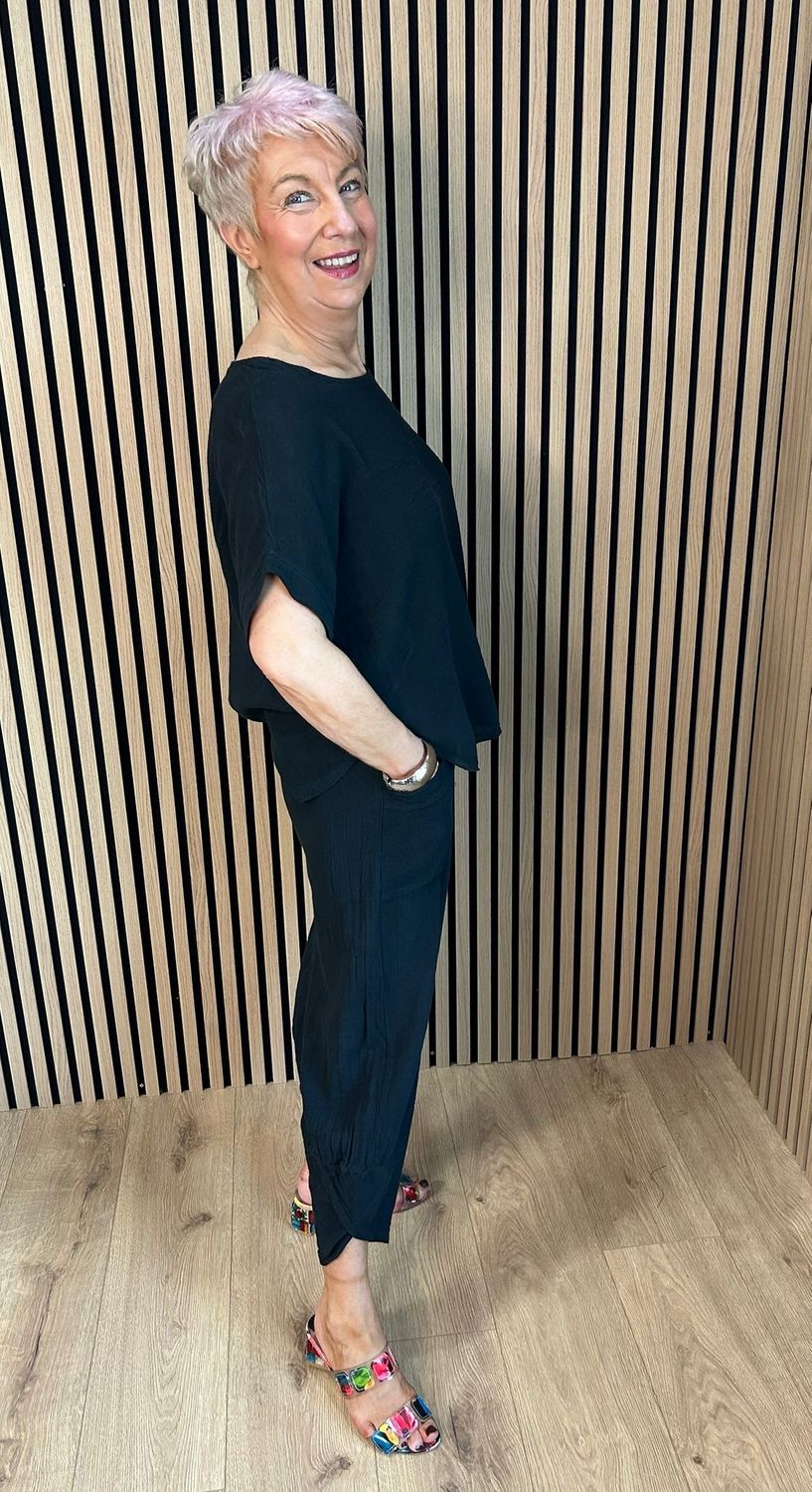 Cotton Relaxed Co-Ord Set - Black