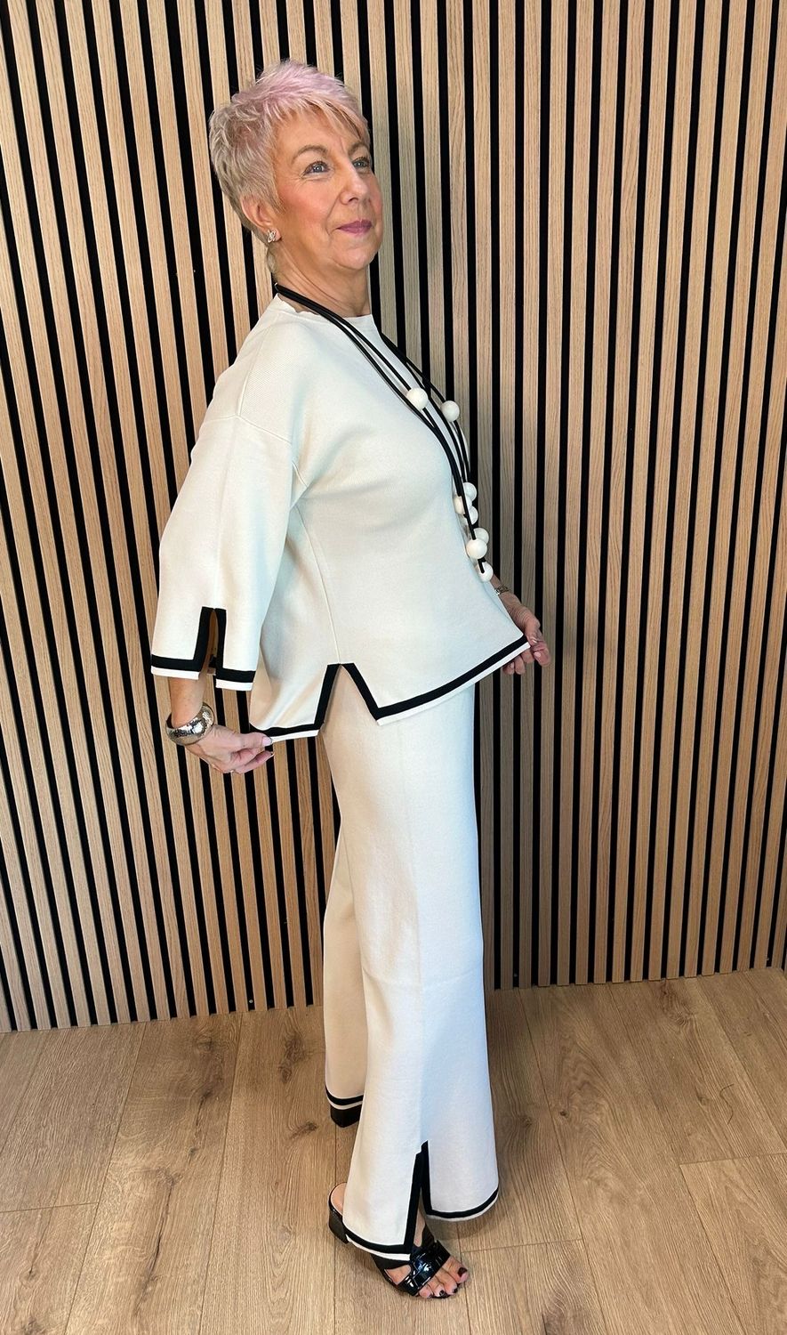 Contrast Trim Co-Ord Set - Cream