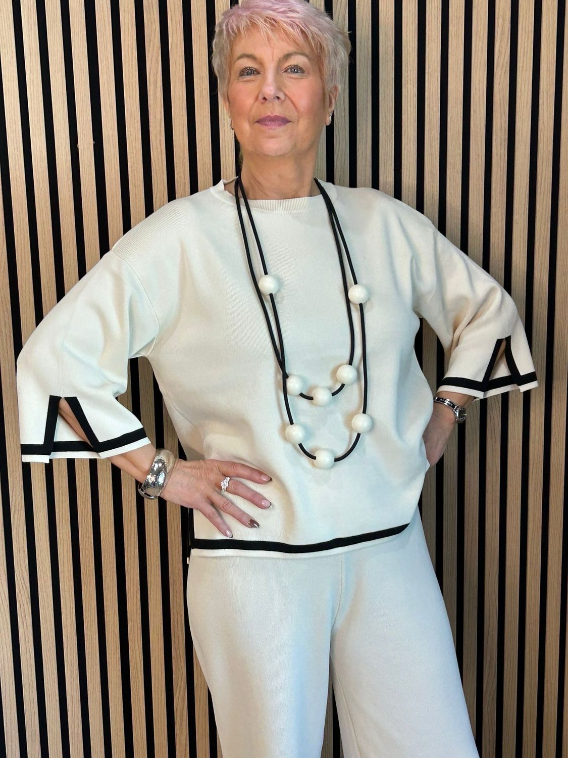 Contrast Trim Co-Ord Set - Cream