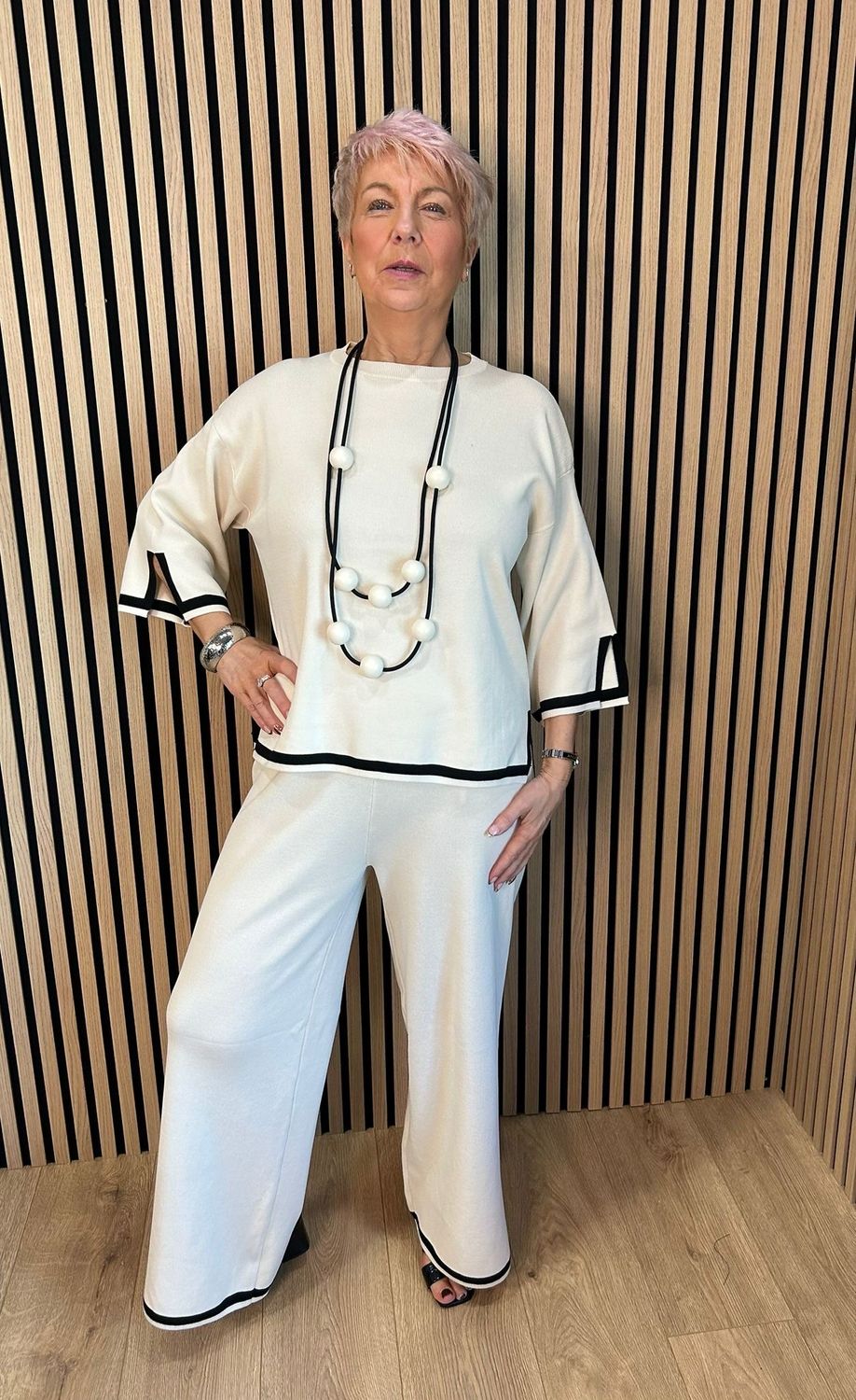 Contrast Trim Co-Ord Set - Cream