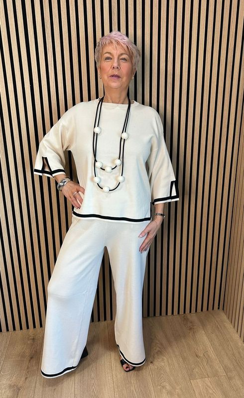 Contrast Trim Co-Ord Set - Cream