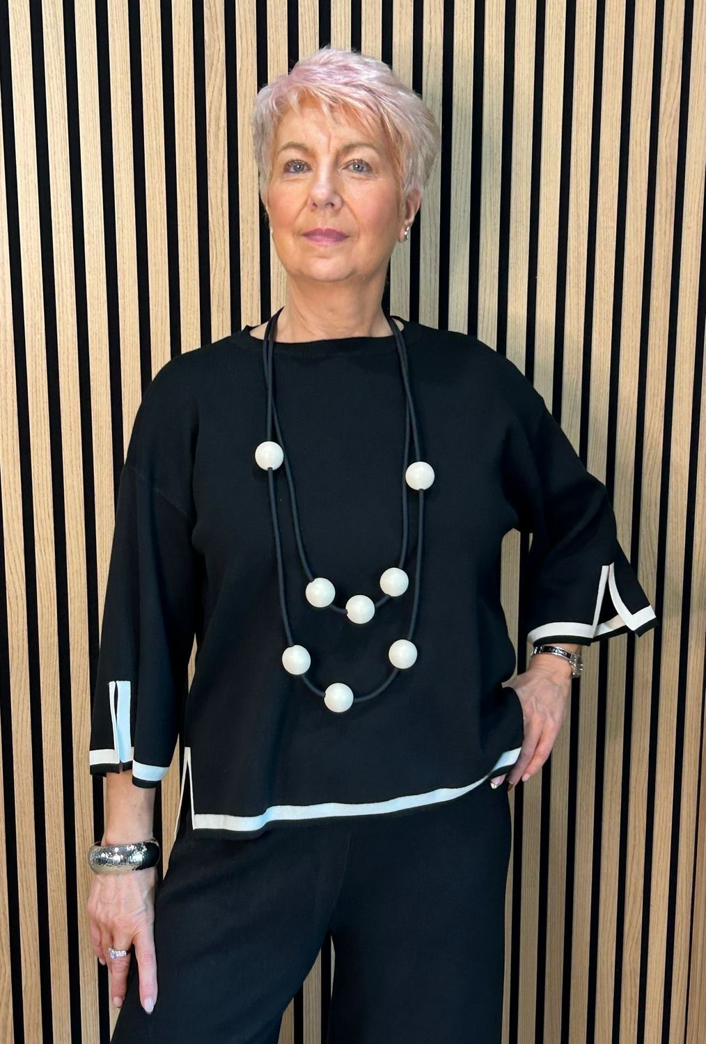 Contrast Trim Co-Ord Set Black