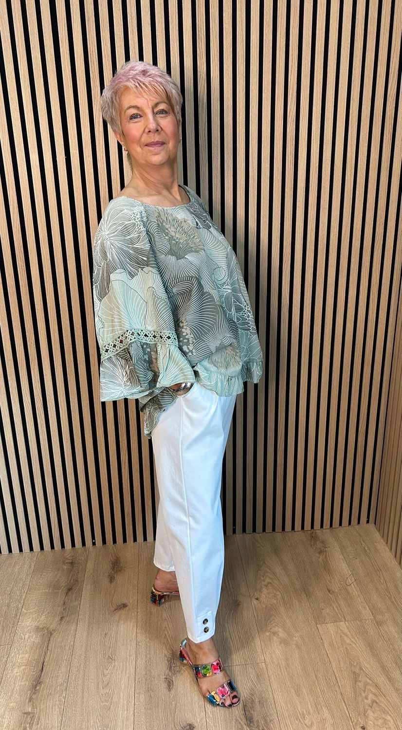 Floral Frill Sleeve Top - Khaki