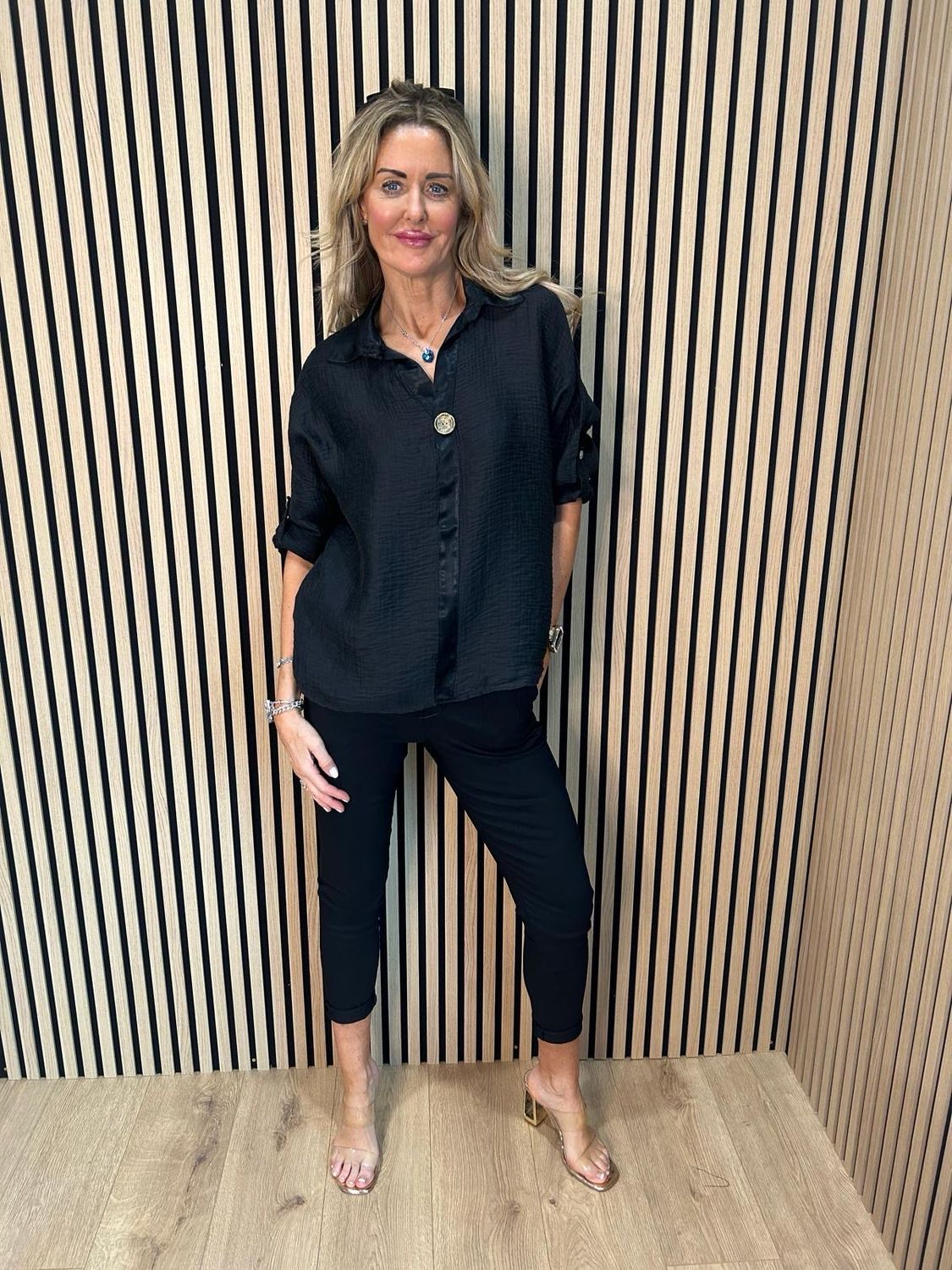 Lightweight Button Detail Shirt - Black