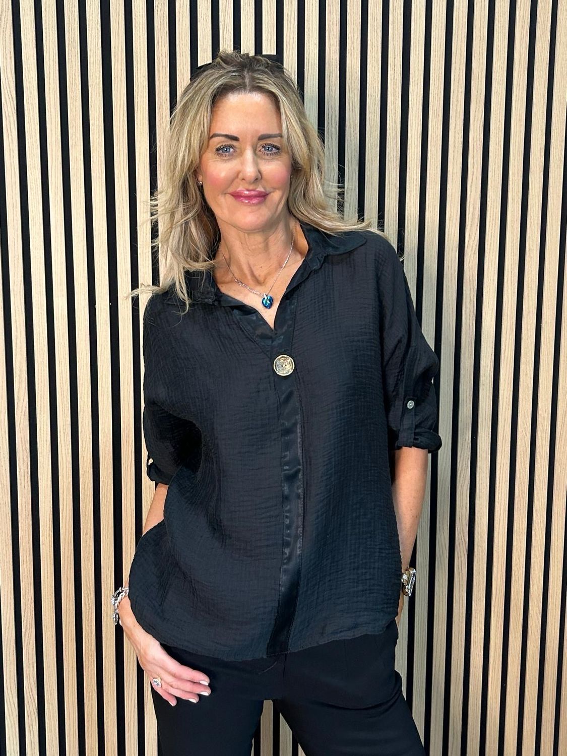 Lightweight Button Detail Shirt - Black