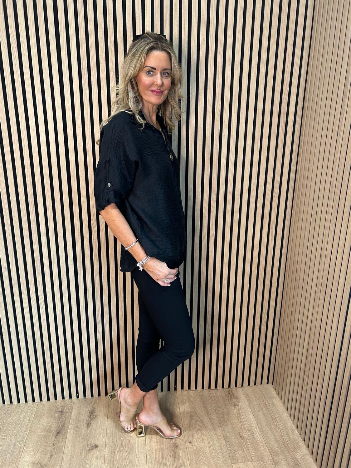 Lightweight Button Detail Shirt - Black