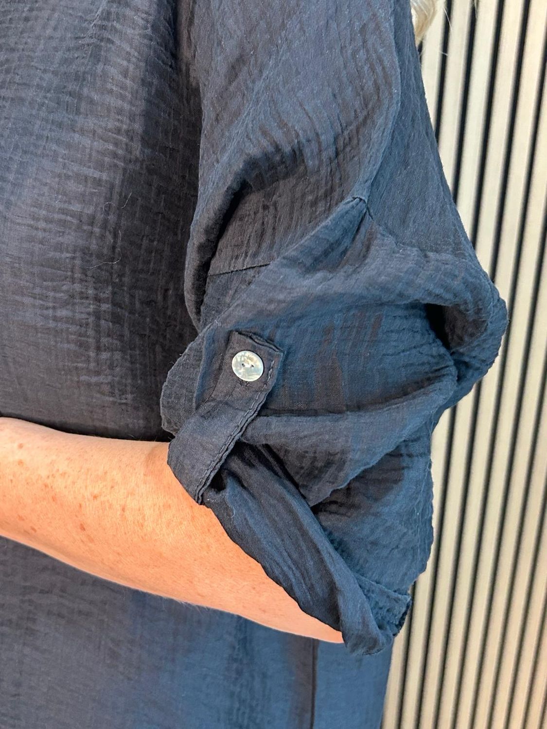 Lightweight Button Detail Shirt - Black