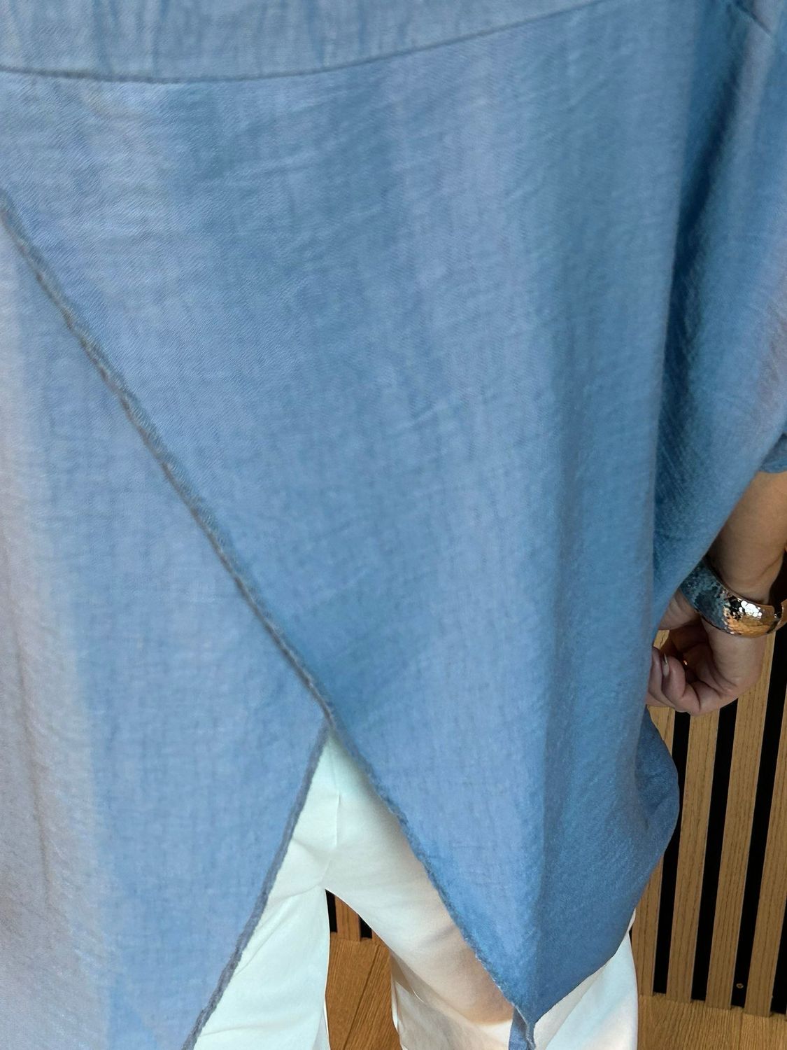 Floral Embroidered Oversized Top - Denim Blue