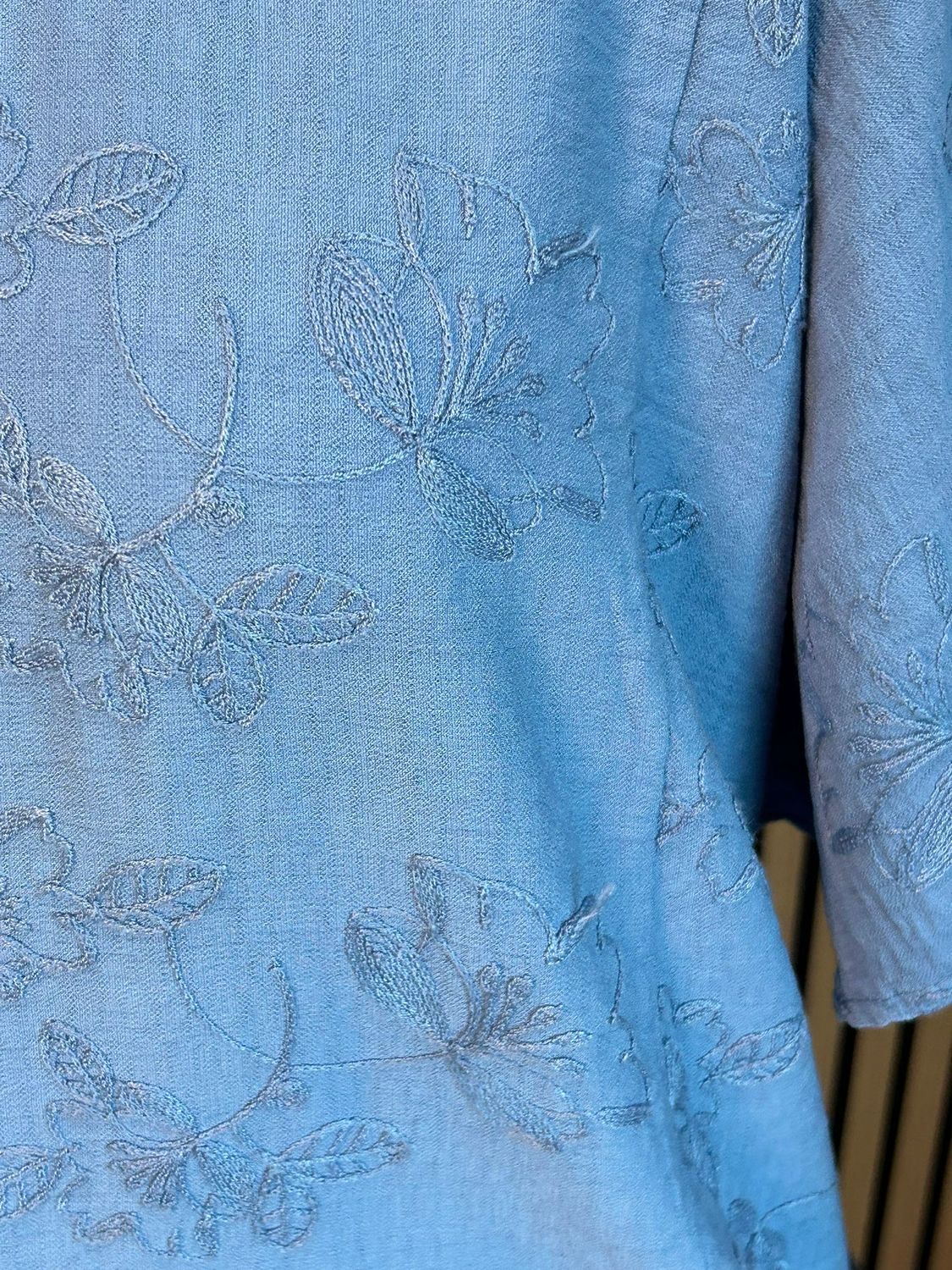 Floral Embroidered Oversized Top - Denim Blue