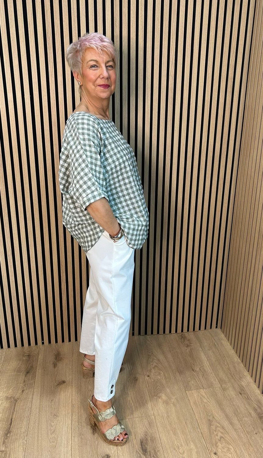 Gingham Textured Top - Khaki