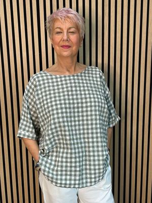 Gingham Textured Top - Khaki