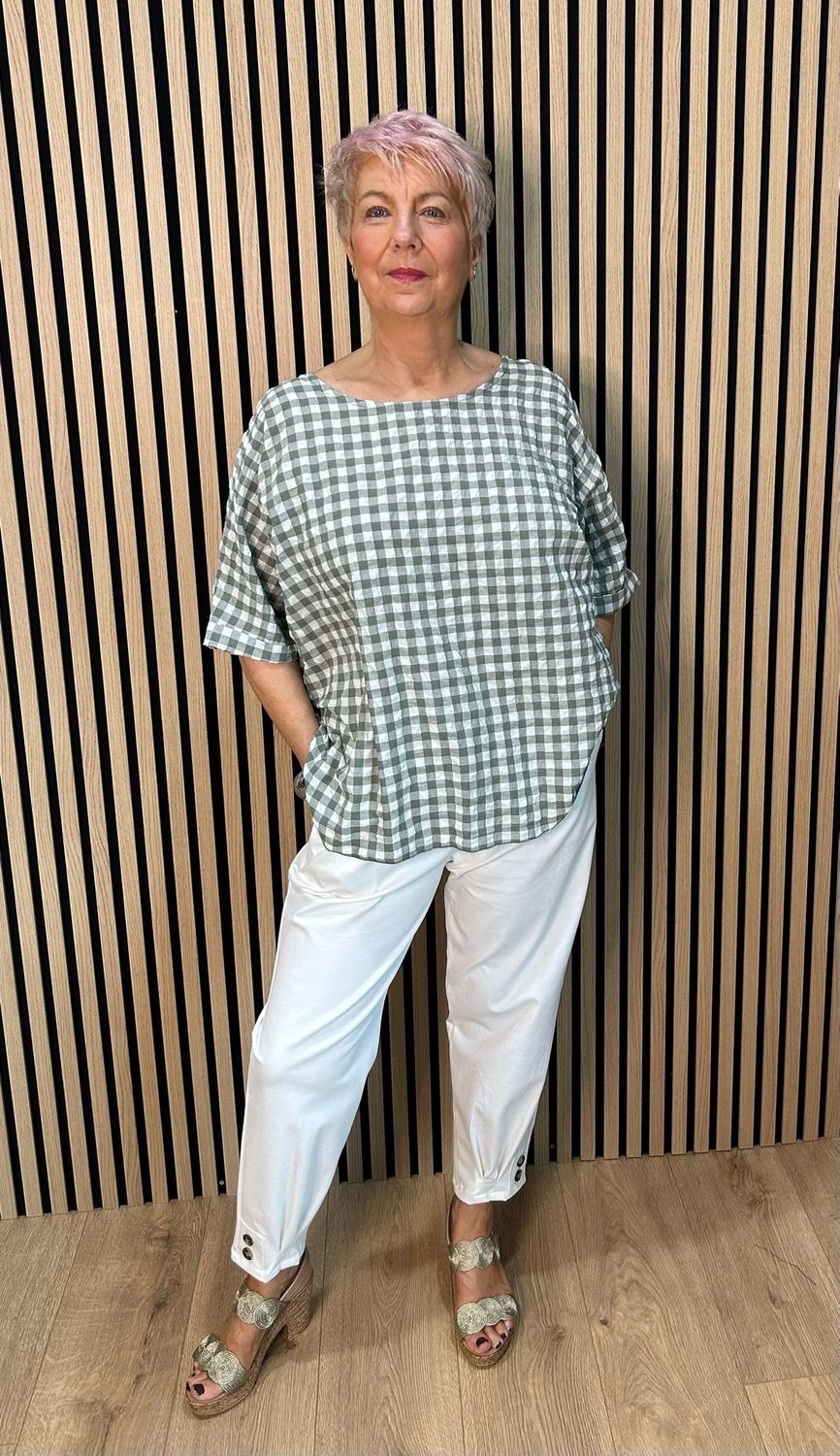 Gingham Textured Top - Khaki