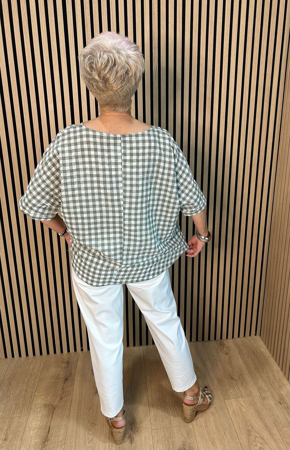 Gingham Textured Top - Khaki