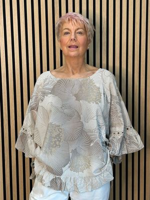 Floral Frill Sleeve Top - Taupe