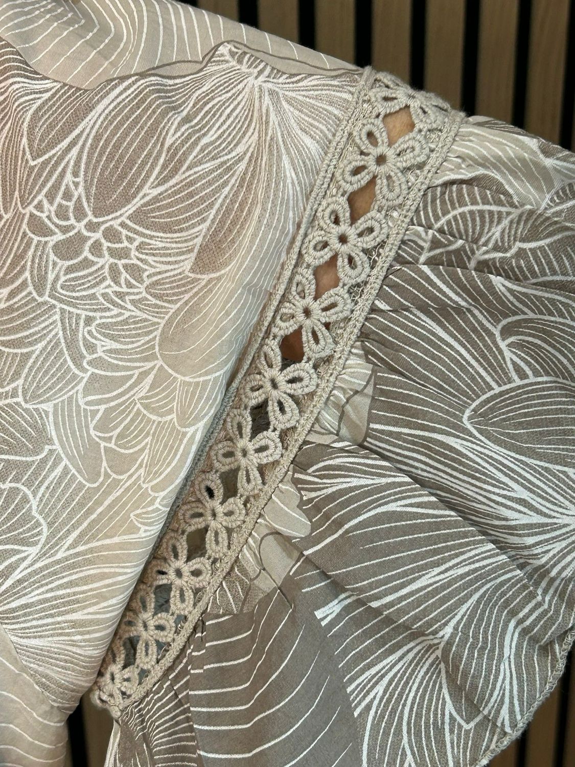 Floral Frill Sleeve Top - Taupe