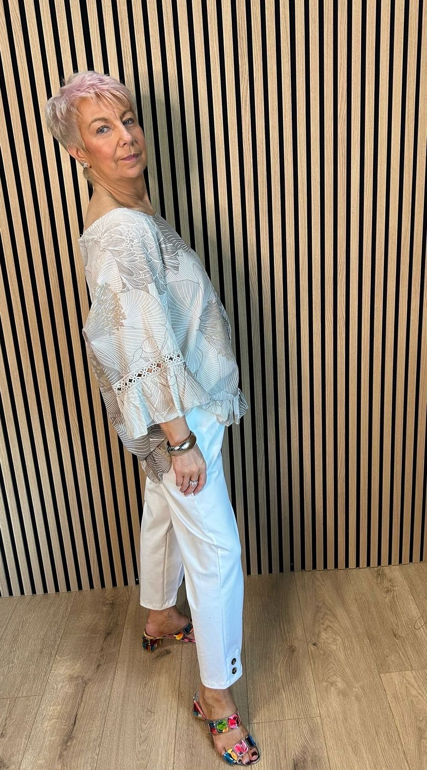 Floral Frill Sleeve Top - Taupe