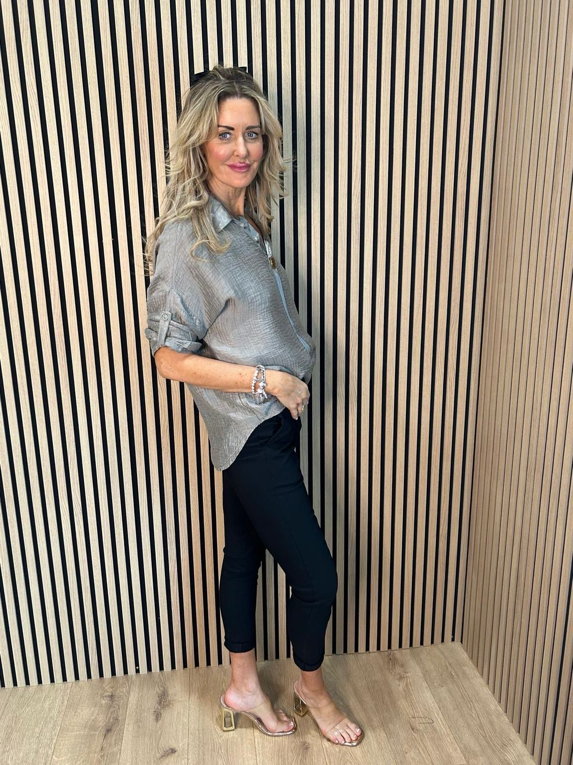 Lightweight Button Detail Shirt -Taupe