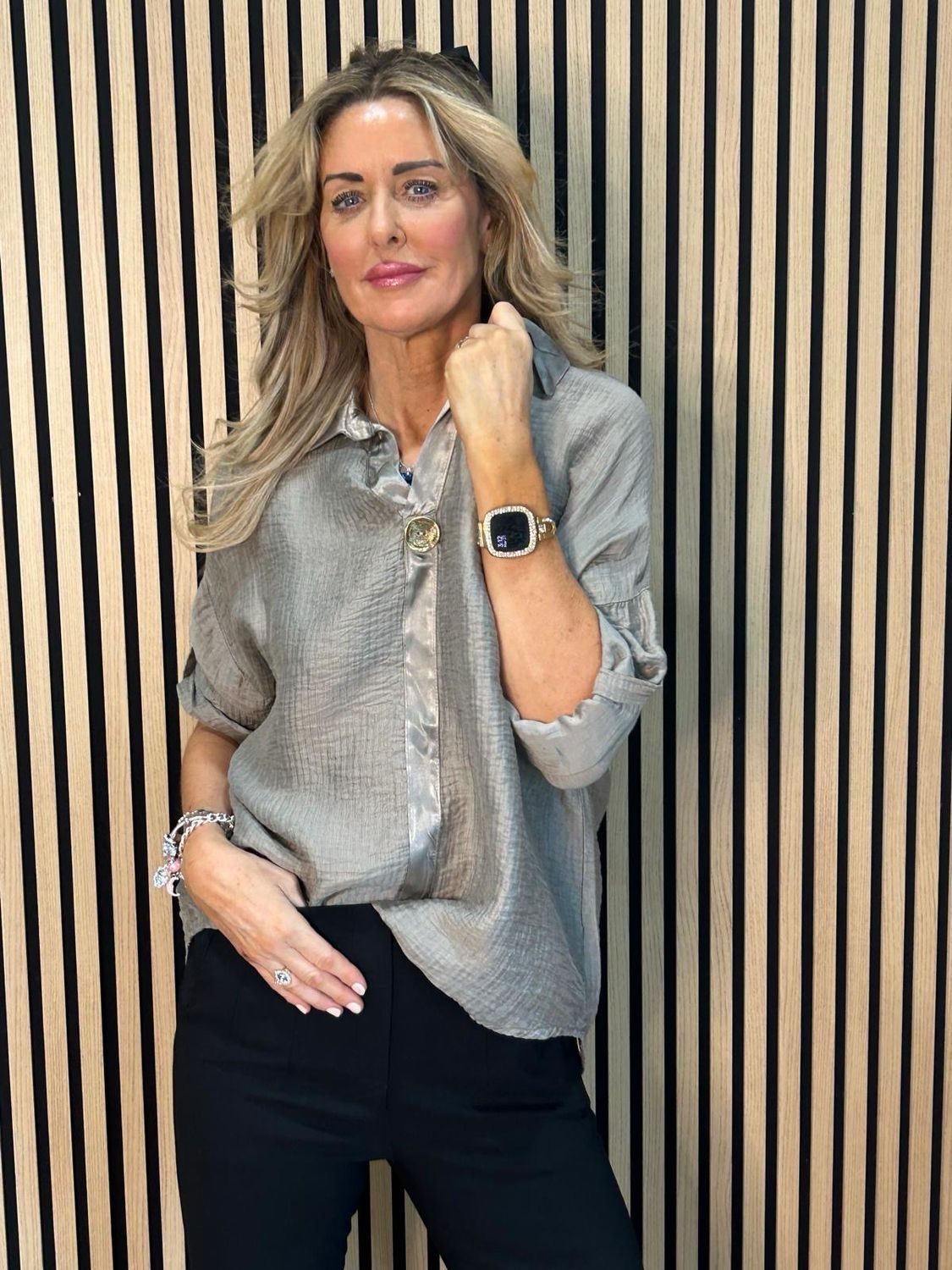 Lightweight Button Detail Shirt -Taupe